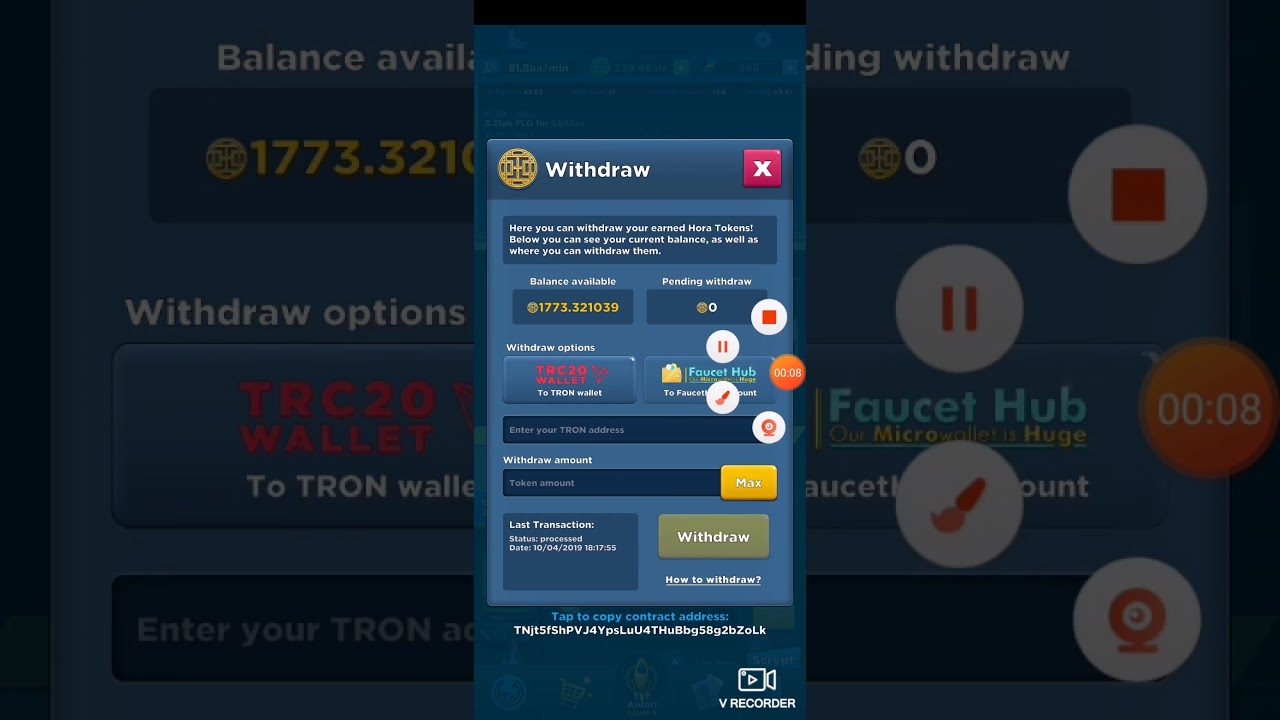 Again 1000 HORA TOKEN LIVE WIDHDRAW CRYPTO IDLE MINER REVIEW FREE NO INVESTMENT