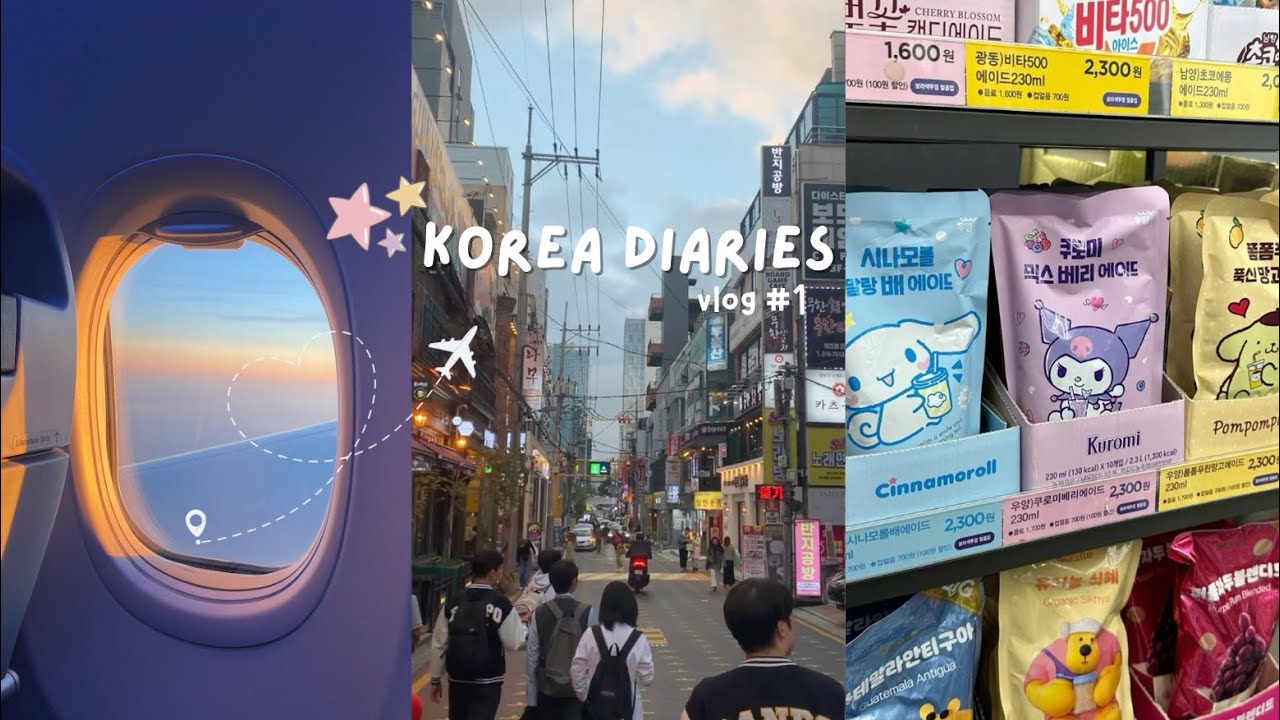 KOREA DIARIES 🍙: plane ride to incheon, new hair, cafe, bookstore, convenience store