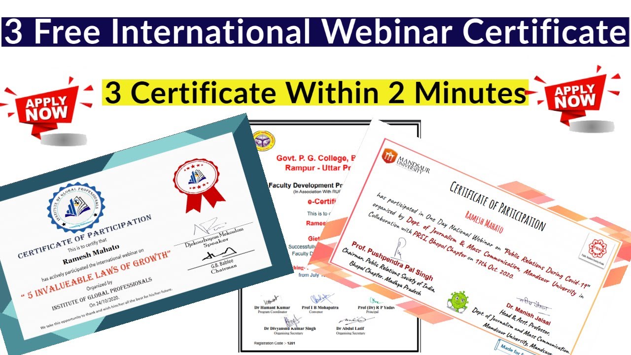 3 Free International Webinar Certificate | Free Certificate | Webinar Certificate