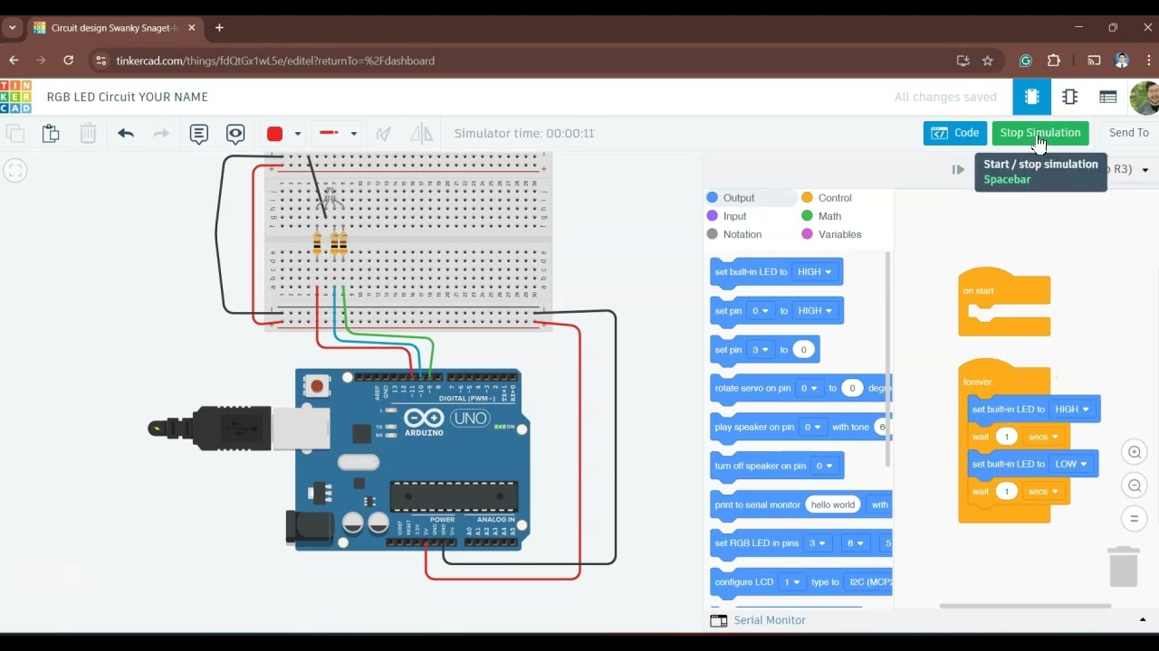 Tinkercad RGB LED Circuit