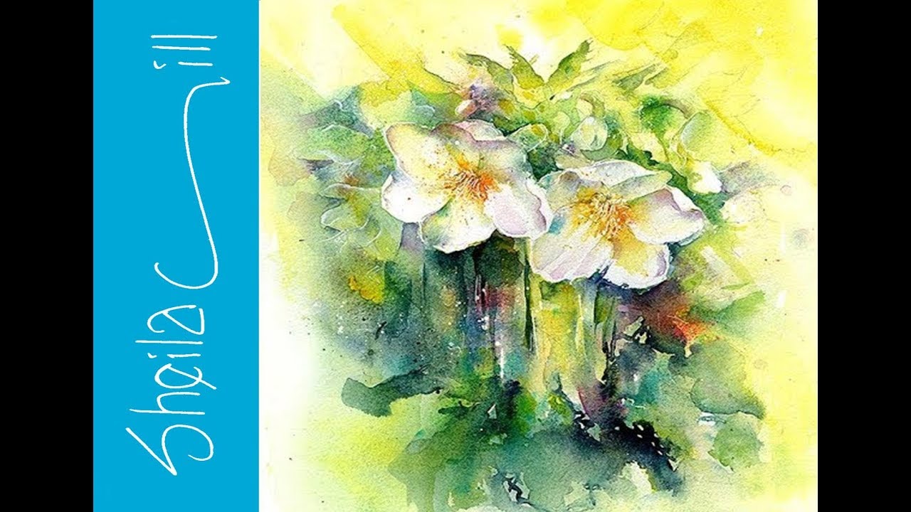 How to paint Hellebore Flowers Part 1, very loose wet into wet watercolour by Sheila Gill