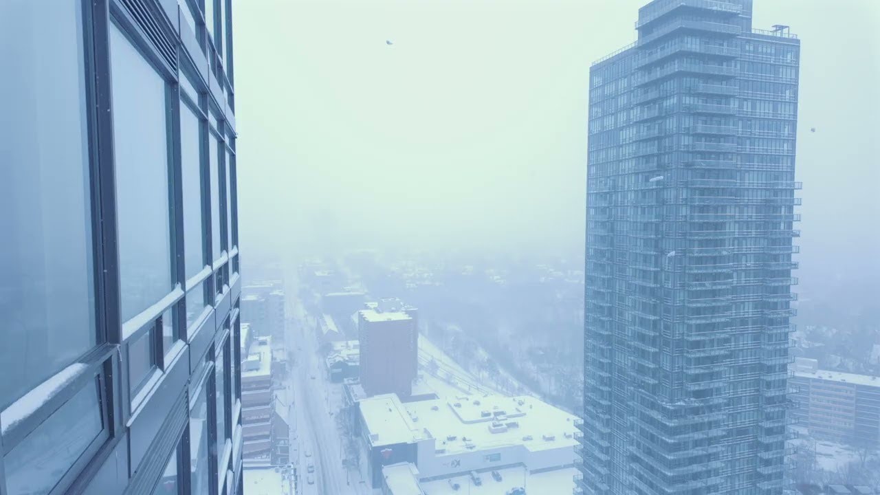 4K Toronto Skyline Snowfall – Quiet Winter Ambience | Ambient Hours