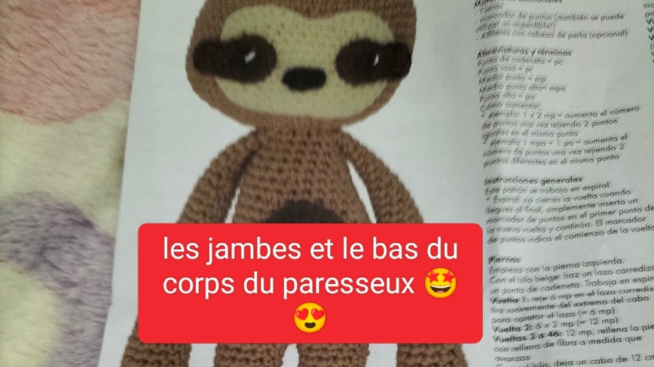 Vidéo 4 🤩les jambes et le bas du corps du paresseux ❤️kit action #amigurumiscrochet 