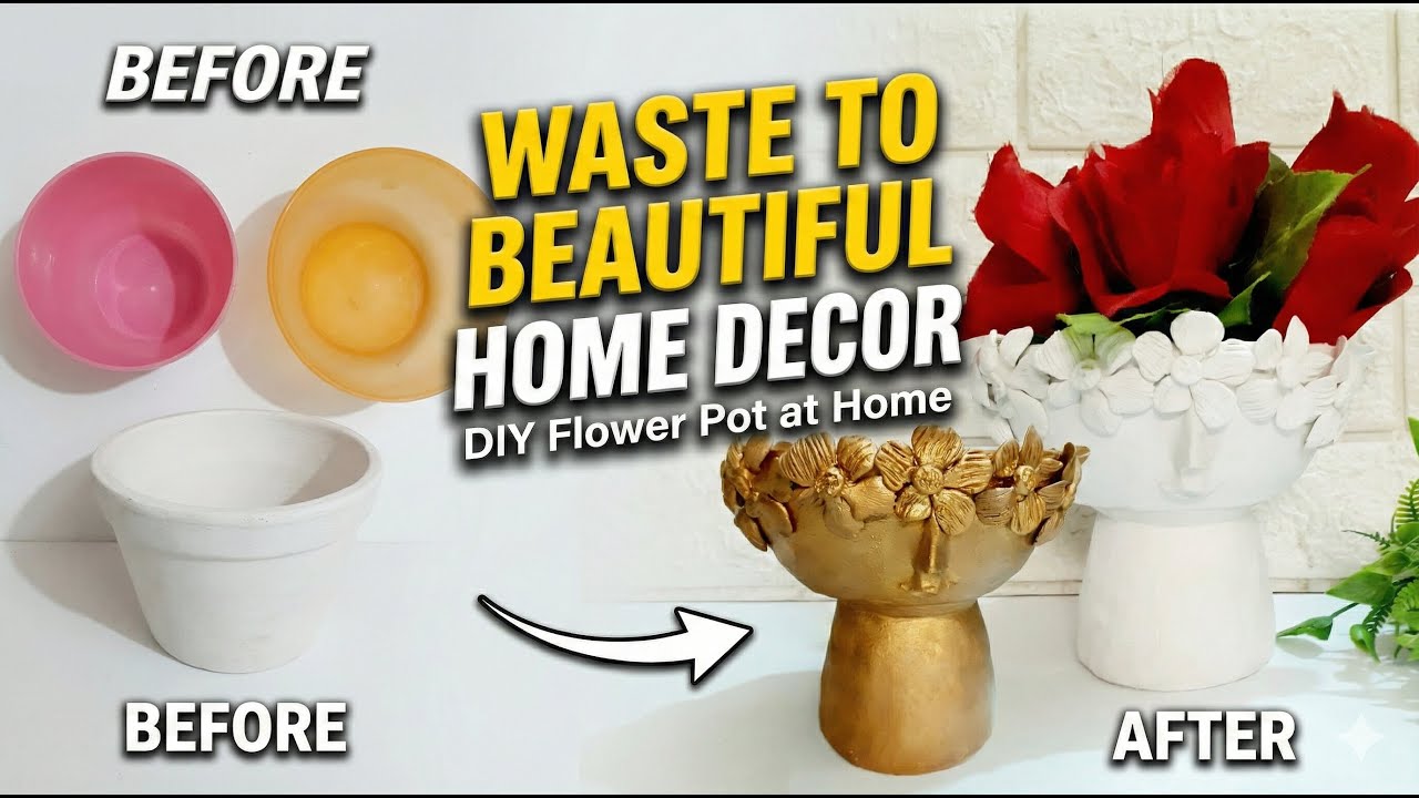 Surreal Faces Planter From Waste Materials | DIY Flower Pot at Home