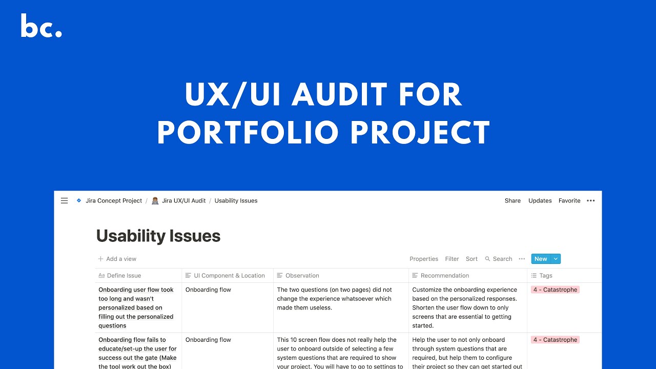 UX/UI Audit for UX/UI Portfolio Concept Project (Jira)