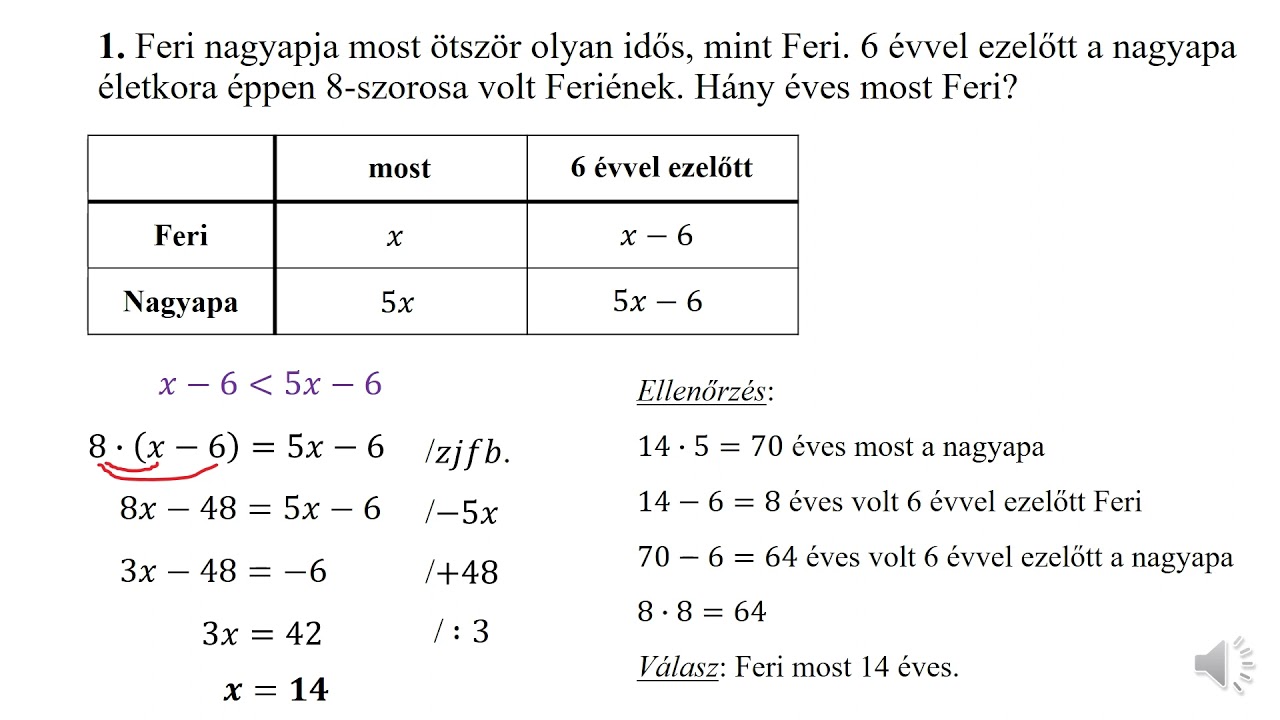 Életkoros matematika feladatok 1. - két idősík