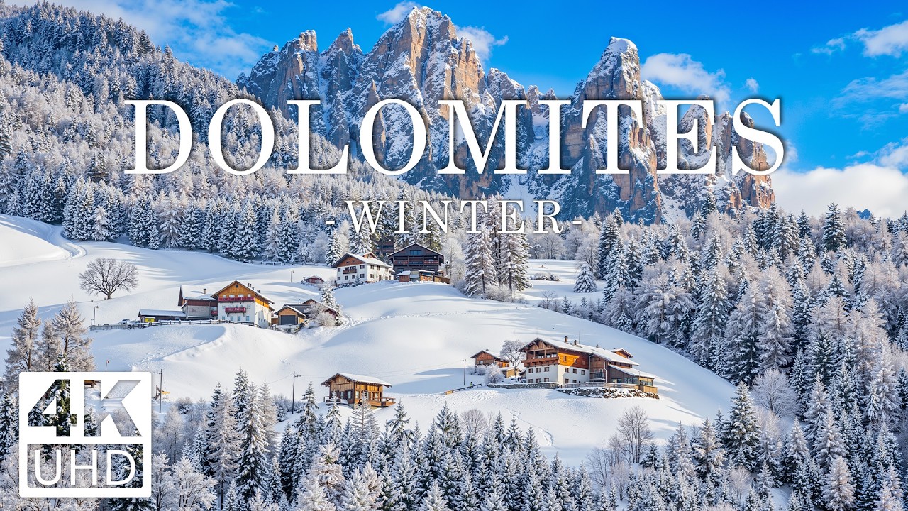 Dolomites Winter 4K – Towering Limestone Peaks, Silent Snowfields & Endless Alpine Horizons