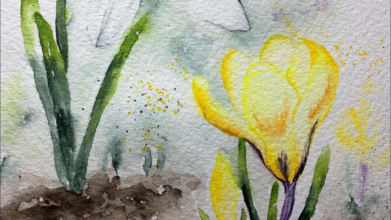 Watercolor crocus and snow drop paint along demo Happy Spring Reunion