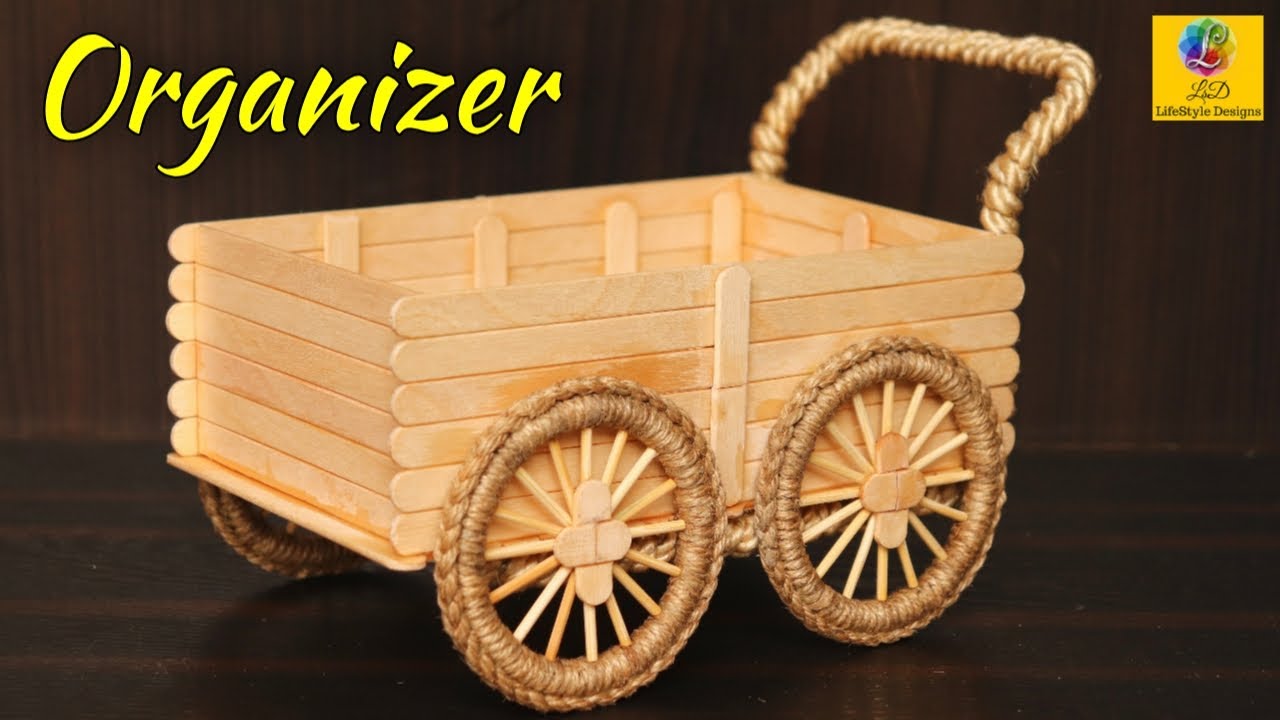How to make Desk Organizer with Popsicle sticks and Jute | Best out of waste | DIY room organizer