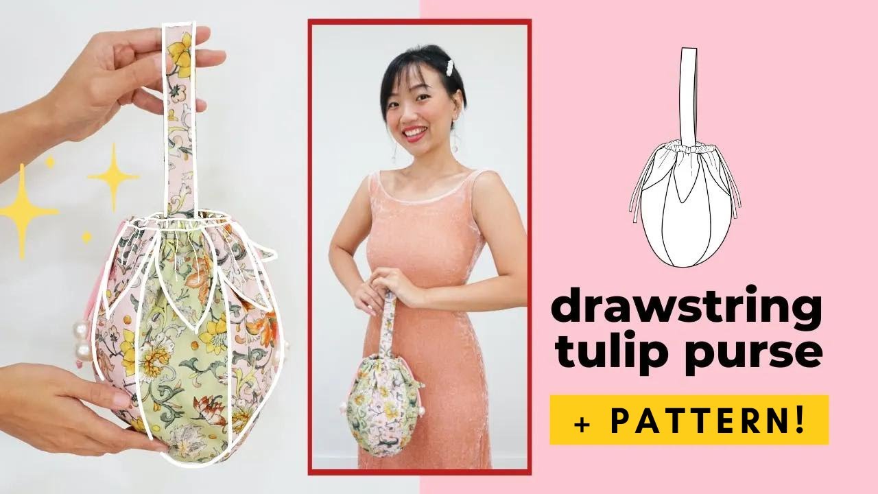 How to sew a cute tulip drawstring purse (pattern available!)