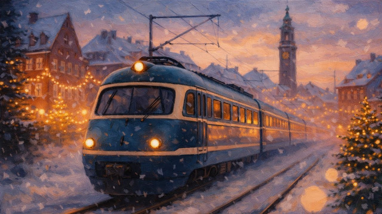 Christmas Ride Through a Snowy City 🚆❄️ | Winter Christmas Train Ambience
