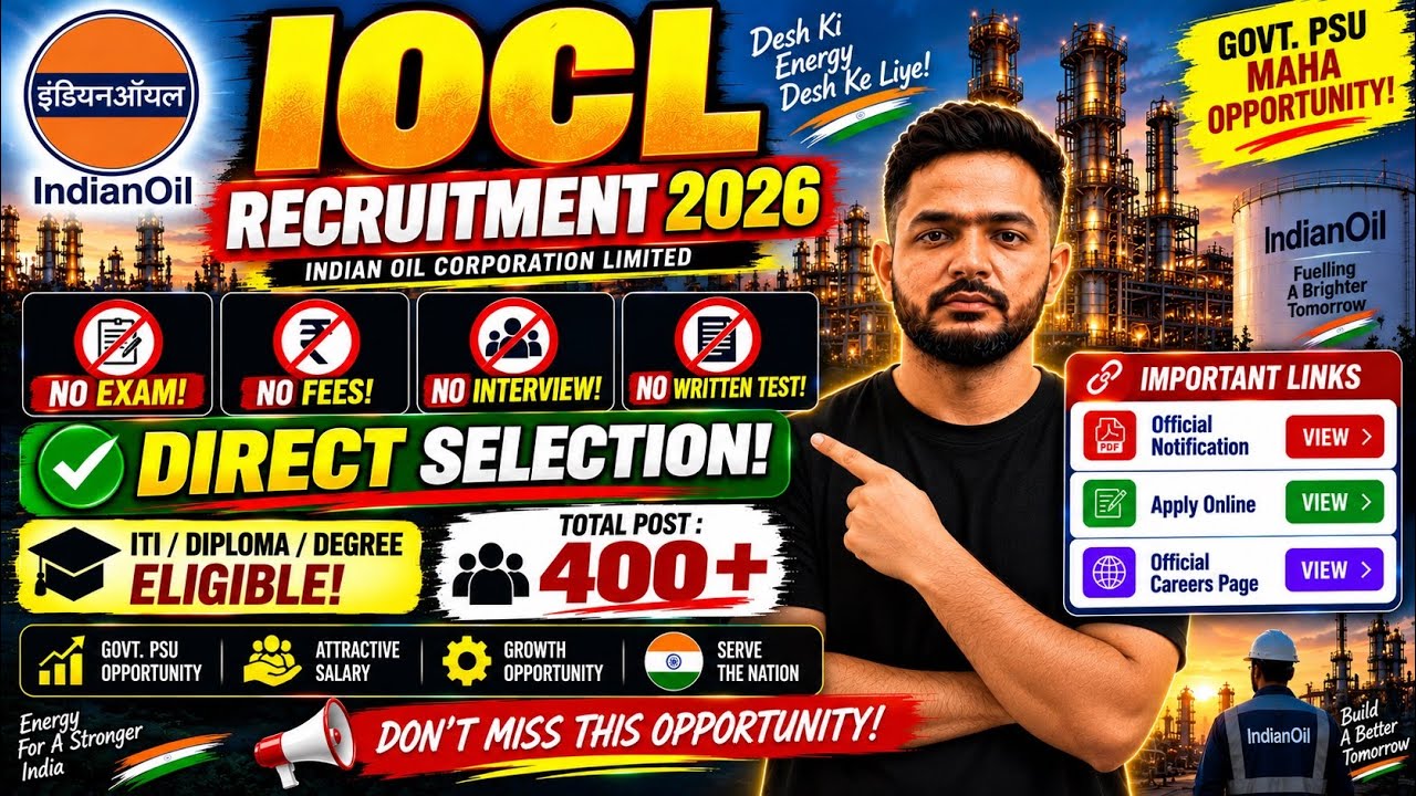 IOCL Recruitment 2026 | FRESHERS | IOCL Vacancy 2026 | IOCL Jobs 2026 | IOCL 2026 | LATEST JOBS 2026