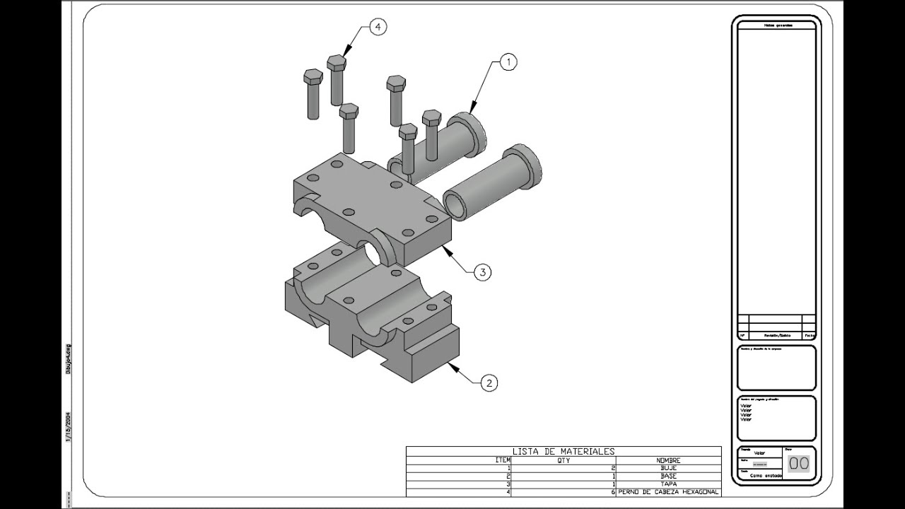 Cojinete doble PIEZAS ENSAMBLE PLANOS en AutoCAD  2019