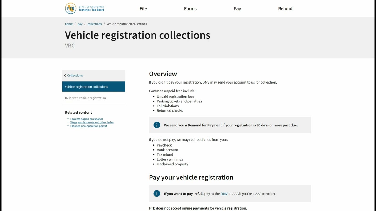 Vehicle registration collections - Franchise Tax Board - Last updated: 02/13/2024