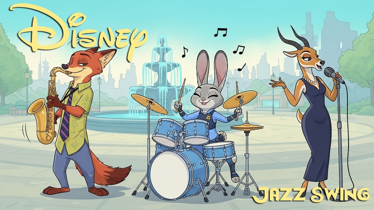 Disney Cartoon Jazz Swing  ☕  Relaxing Guitar Collection l For Study, Work, Focus and Chill