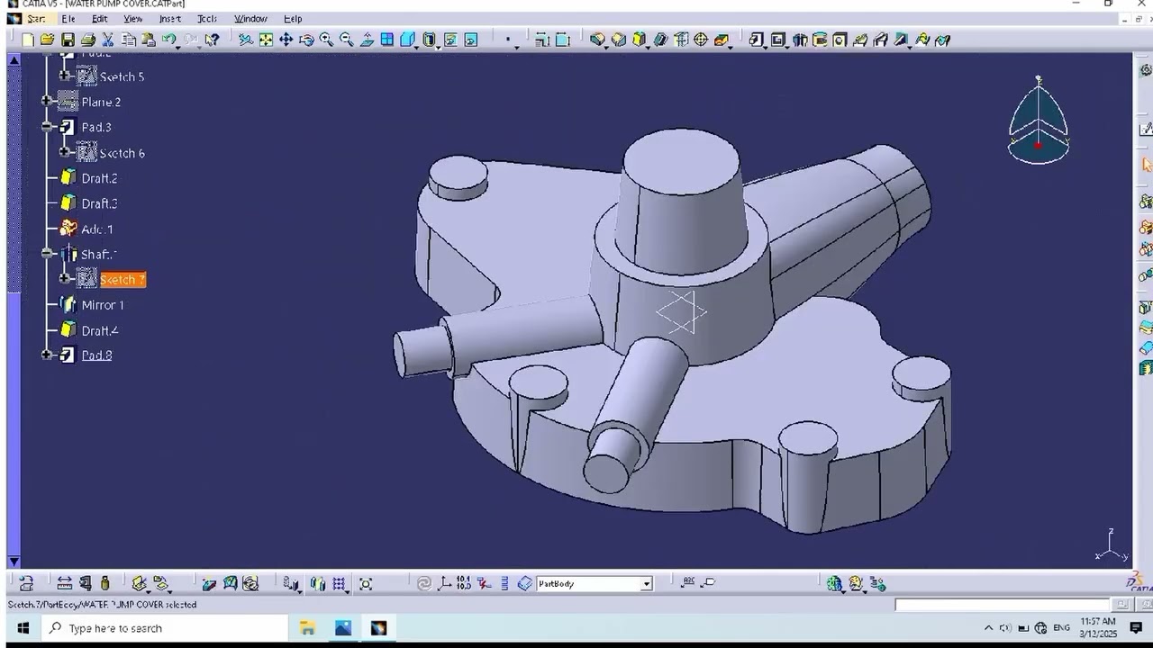 WATER PUMP COVER DESIGN  CATIA V5 TUTORIAL.