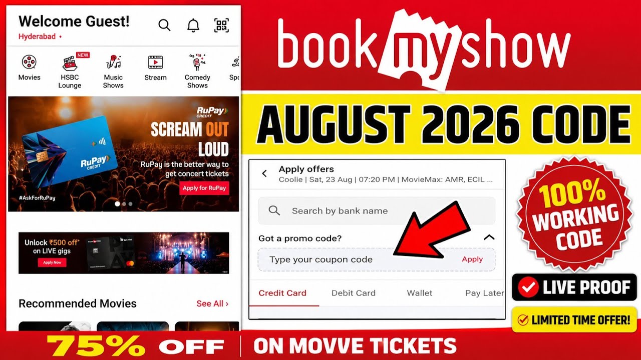 BookMyShow Coupon Code Today 2026 | Best BookMyShow Promo Codes for Movies