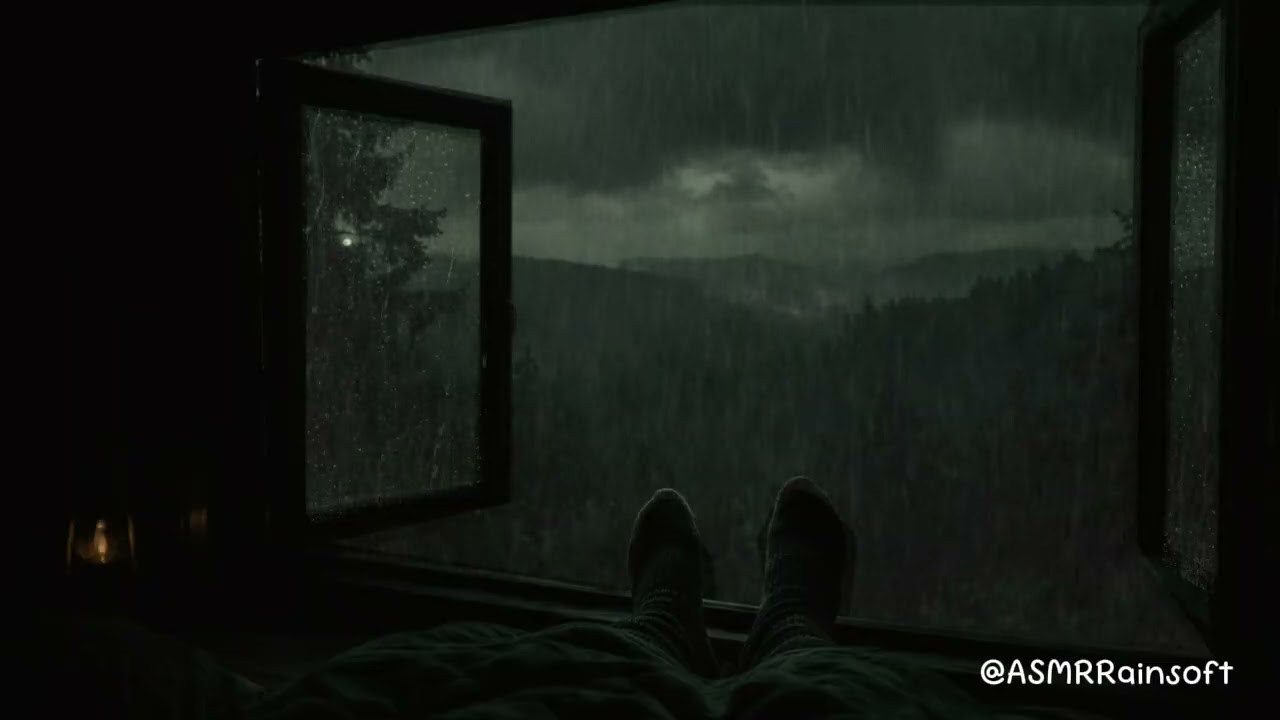 Calm Night Rain Outside in the Window Bedroom | Comforting Ambience Relax for Sleeping