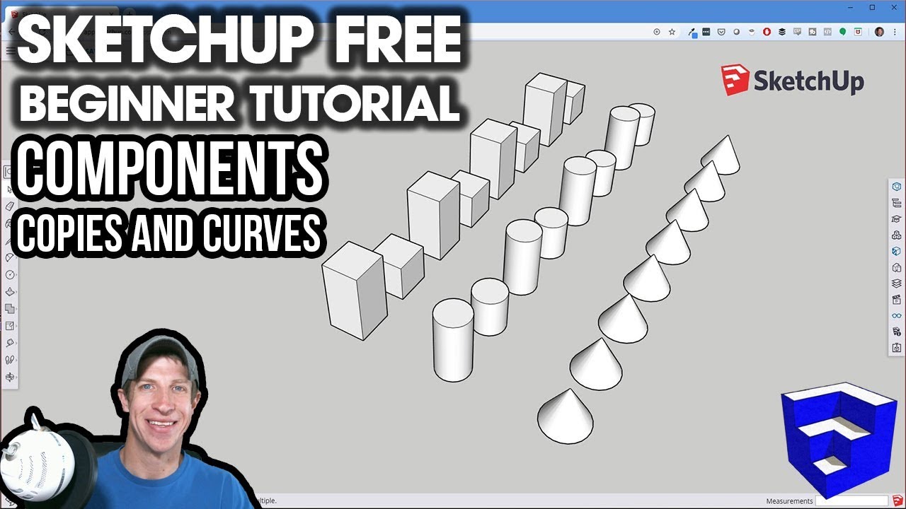 НАЧАЛО РАБОТЫ с SketchUp Free — Урок 3 — Компоненты, копии и кривые