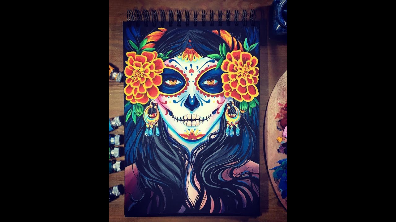 Dia de Muerto - Sugar Skull Face - Day of the Dead - Acrylic Painting Tutorial