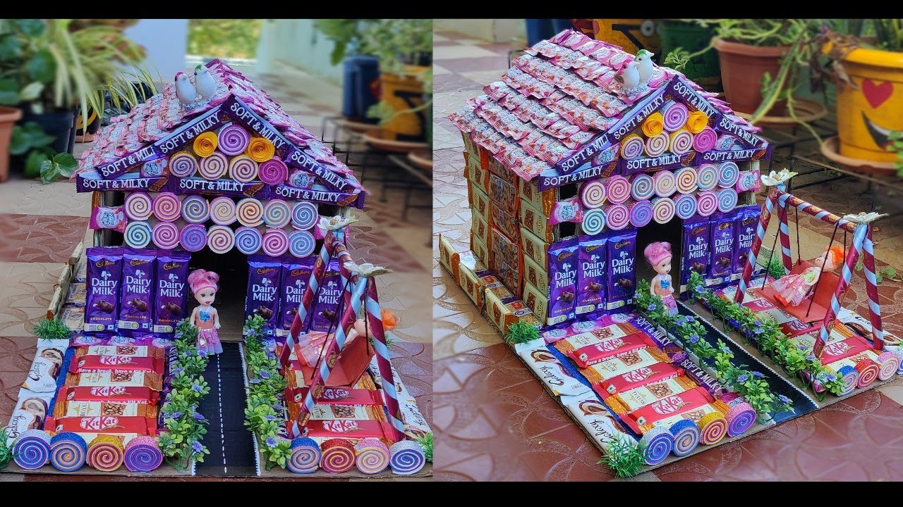 Chocolate House making at home: The easy way || How to make a candy house at home