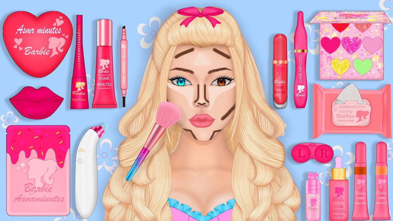 Barbie ASMR Glow Up 💖 Skincare+Full Pink Makeup Animation