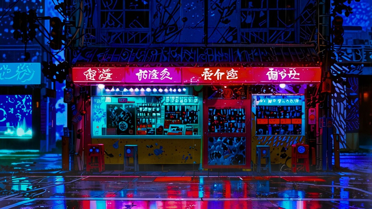 Neon Stop on a Rainy Road | Lofi rain