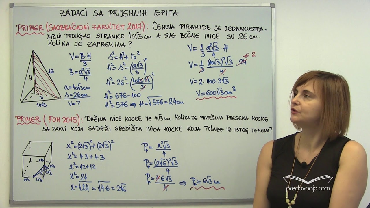 Poliedri - zadaci sa prijemnih ispita - Matematika III