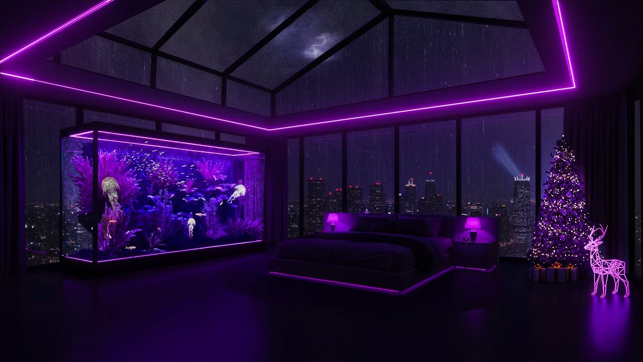 🎄 Rainy Christmas Night with Thunder | Smooth Piano & Fireplace Ambience for Deep Sleep & Relaxation