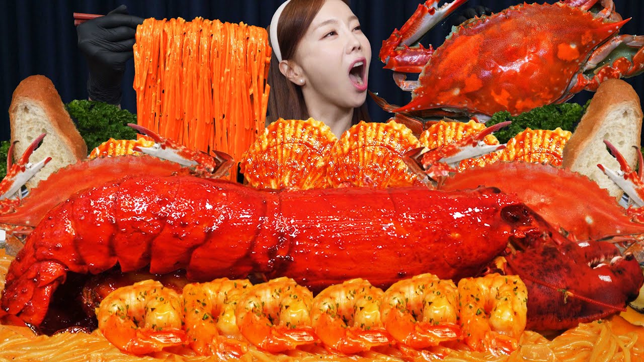 [Mukbang ASMR] Lobster Seafood Buldak Sauce Cream Pasta Noodles ! Abalone Shrimp Recipe Ssoyoung
