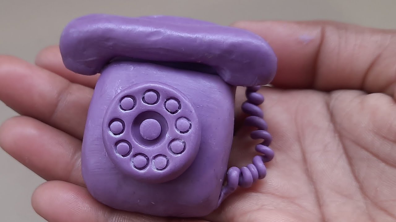 How to make old telephone with clay/kitchen set &phone making with clay/miniature rotary dial phone