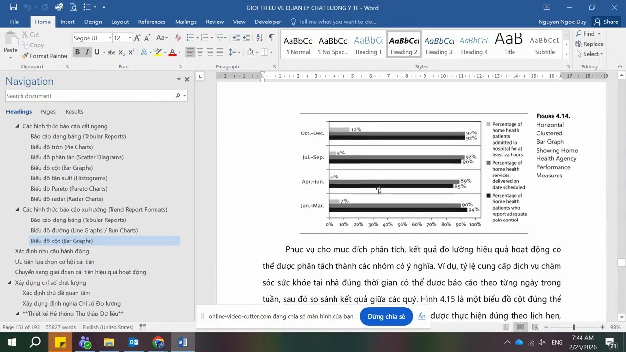 Trình bày dữ liệu chỉ số chất lượng: bảng, line graph, cluster bar graph