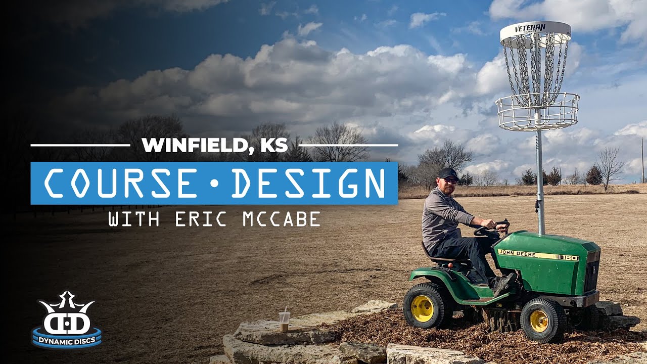 Installing the disc golf teepads. Dynamic Course Design in Winfield, KS