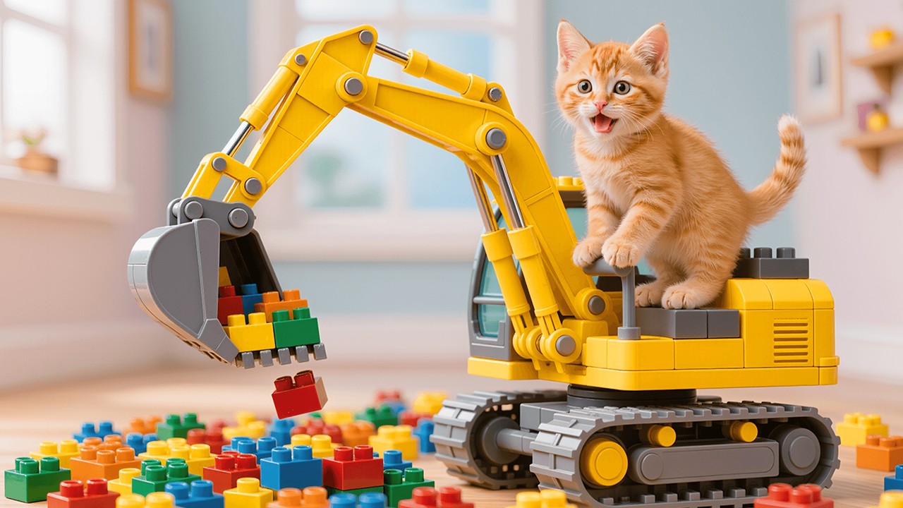 Mama Cat Saves Up to Surprise Her Kitten with a LEGO Crane Truck Gift | Heartwarming Animal Story 🐱💛