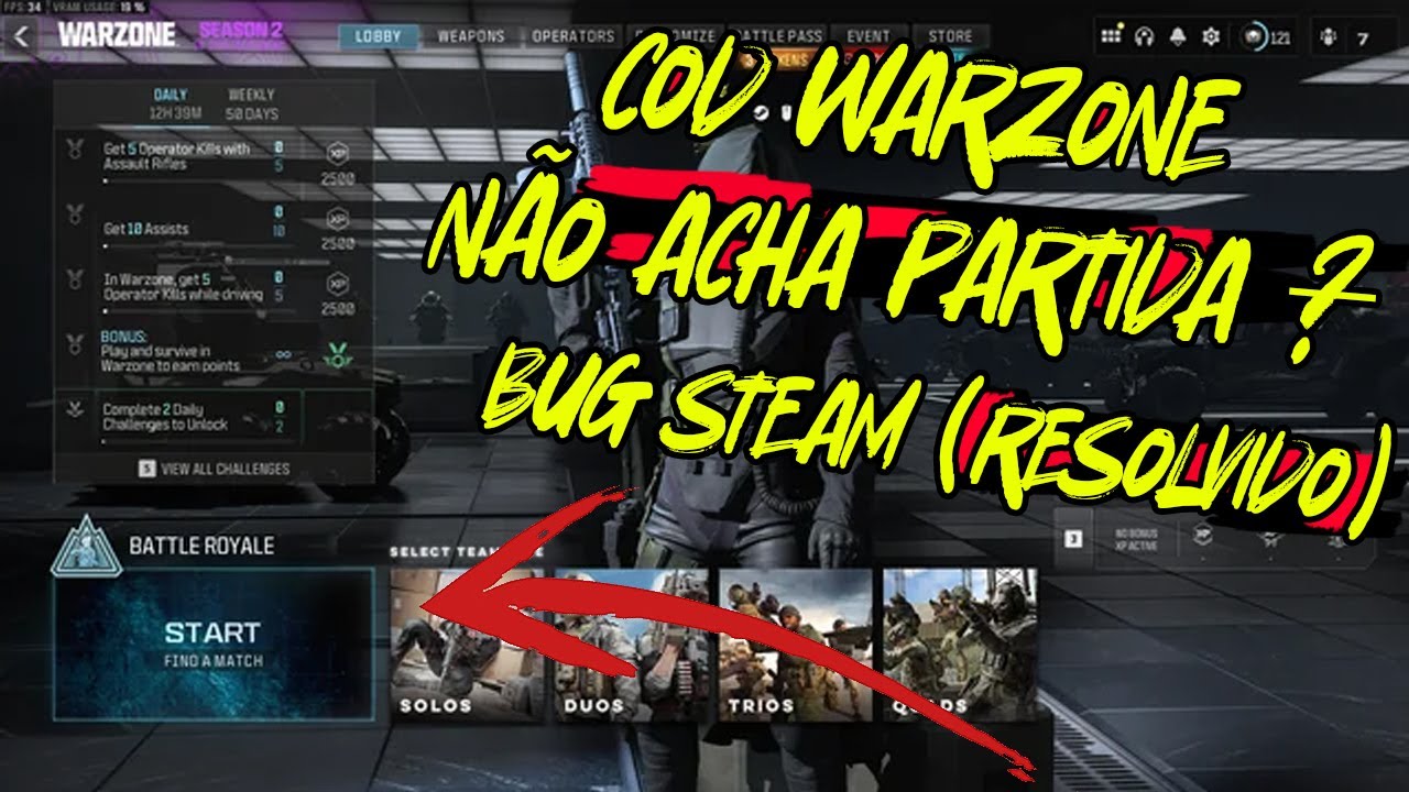 COD WARZONE N&Atilde;O ENCONTRA PARTIDA (STEAM RESOLVIDO!)