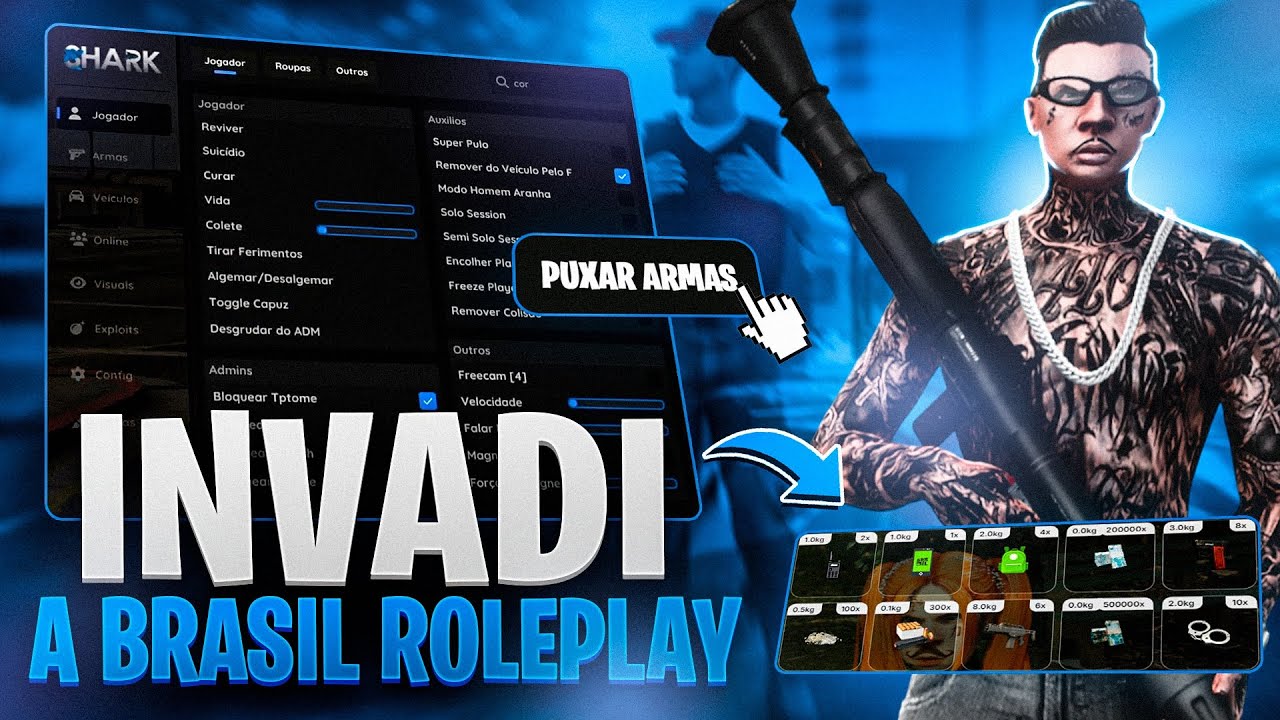 INVANDI A BRASIL ROLEPLAY COM HACK E PEGUEI MUITAS ARMAS NO GTA RP FIVEM - SHARK MENU