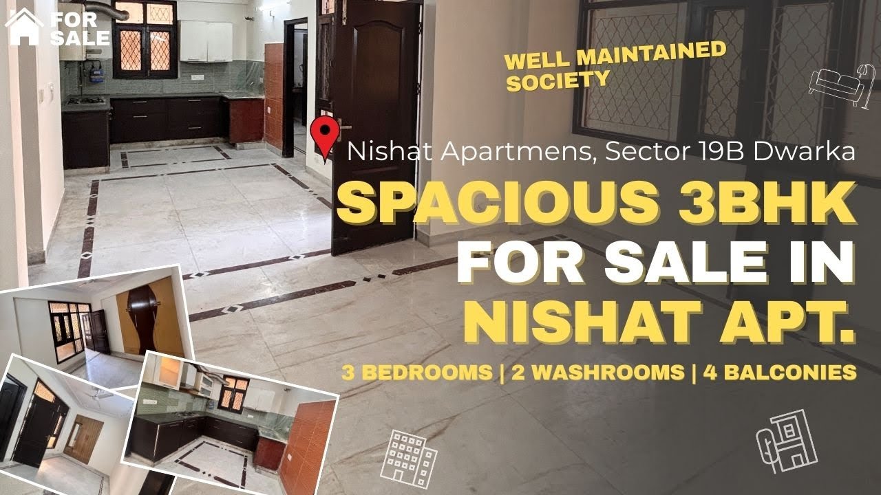 Nishat Apartments : Spacious 3BHK Flat for Sale in Sector 19 Dwarka | 2 Bath - Semi Furnished