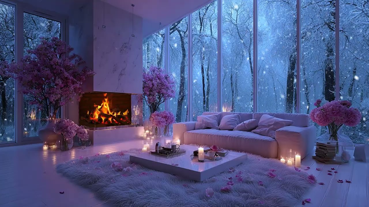 🔥🎼 Soft Winter Piano Lounge | Snow Outside & Firelight Inside | Study Work Focus Calm