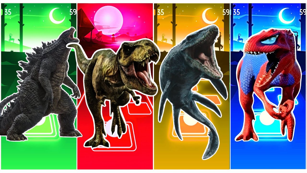 Godzilla 🆚 Tyranasaurus 🆚 Shark  🆚 Dinosaur spedr man  || Coffin Dance Song Tiles Hop Edm Rush