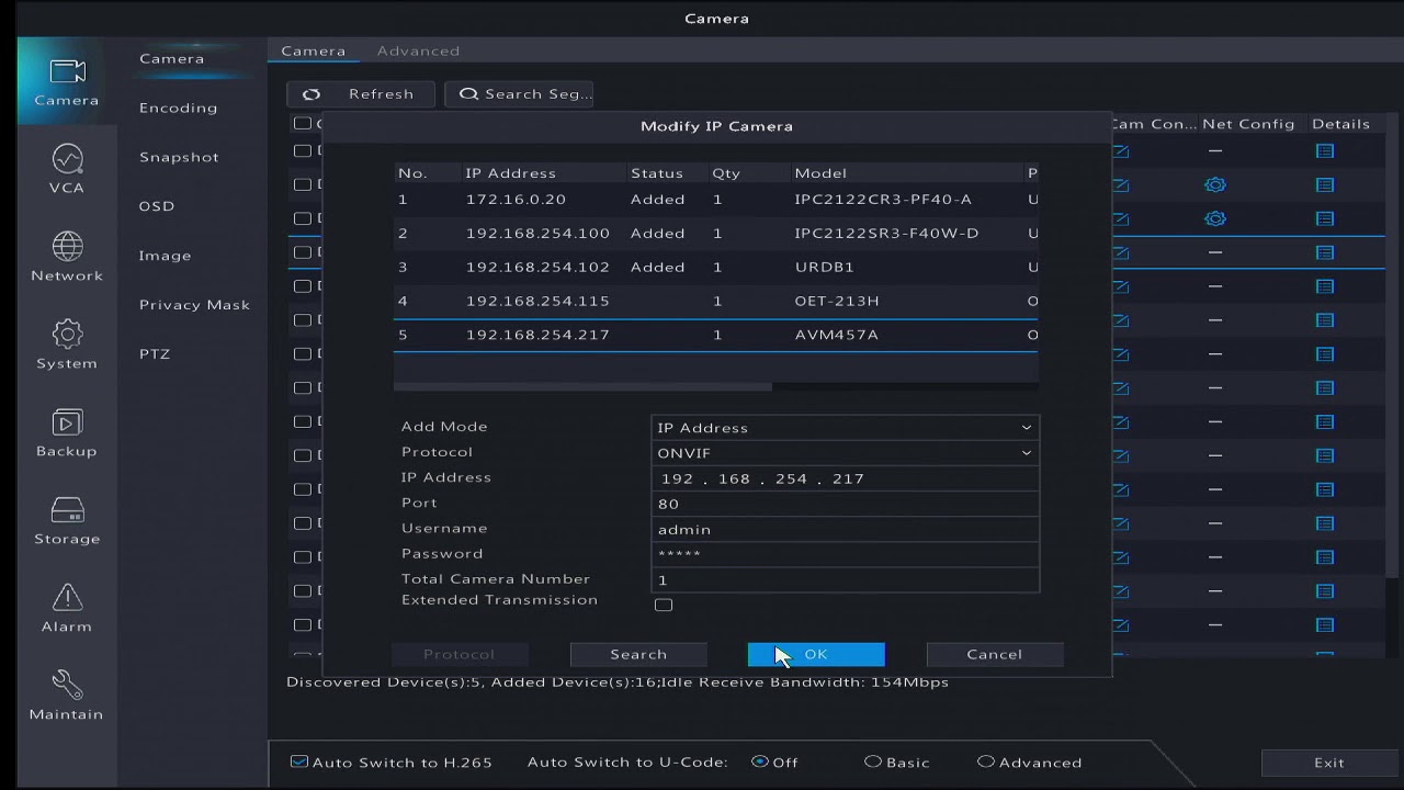 unv poe nvr - adding camera with different brand via onvif