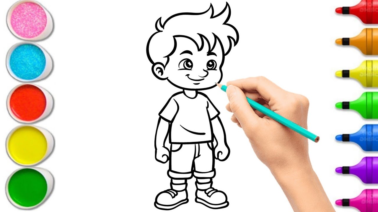 Drawing cute boy, Colouring pages, painting & coloring for kids, Toddlers Drawing, Basics