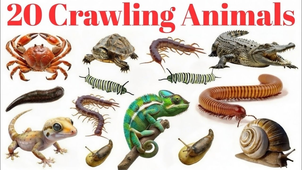 रेंगने वाले जानवरों के नाम 🐍 | 20 Crawling Animals Names in English Hindi with Pictures | Kids Fun 