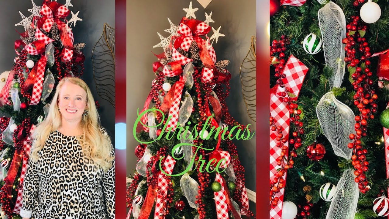 Easy Designer Christmas Tree 🎄How to add Ribbon & Deco Mesh to a Tree/ Farmhouse Christmas Decor
