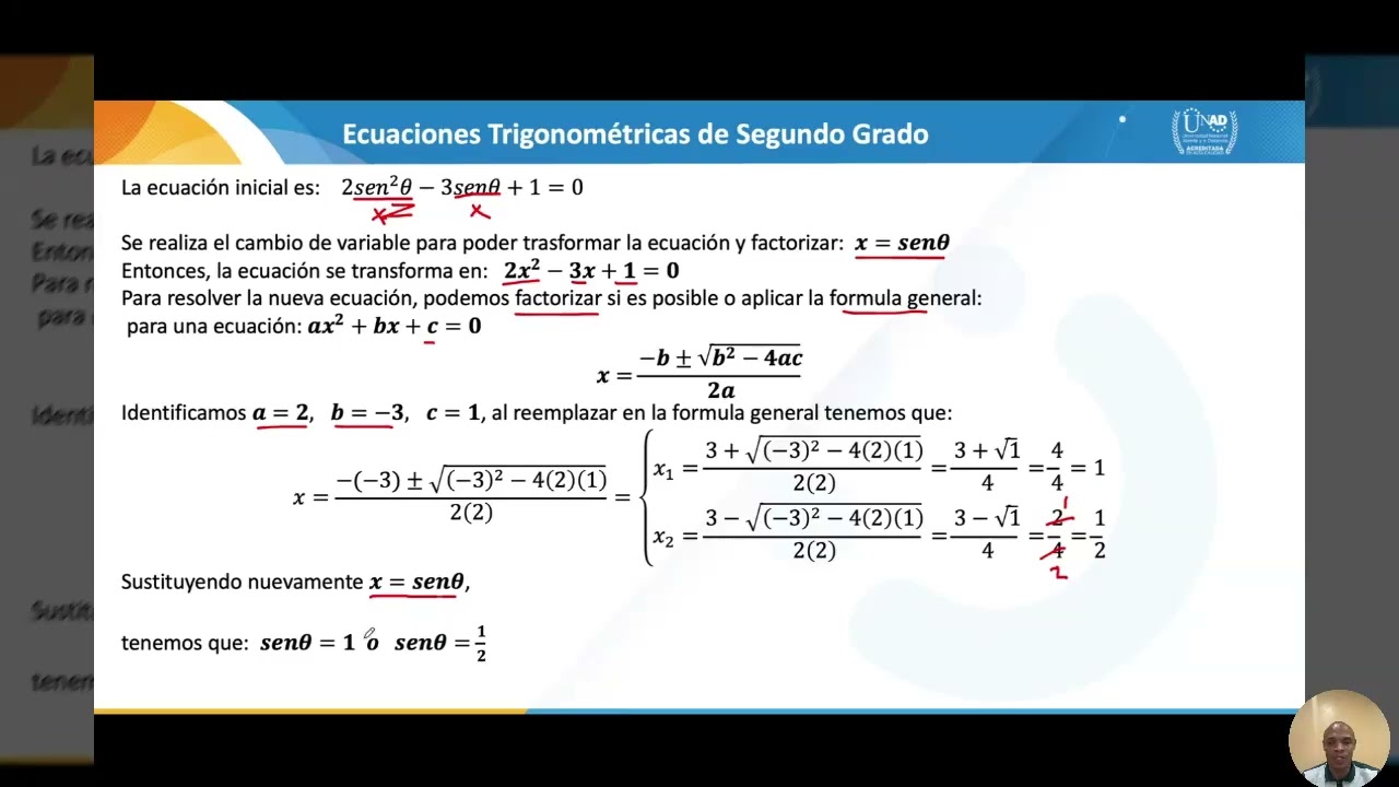 Solución de una ecuación trigonométrica de segundo grado