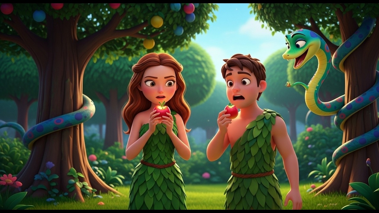 الحلقة 2: آدم وحواء | كيف خسر آدم وحواء جنة عدن؟ 🌳🍎الخطيئة والسقوط (قصة الكتاب المقدس للأطفال)