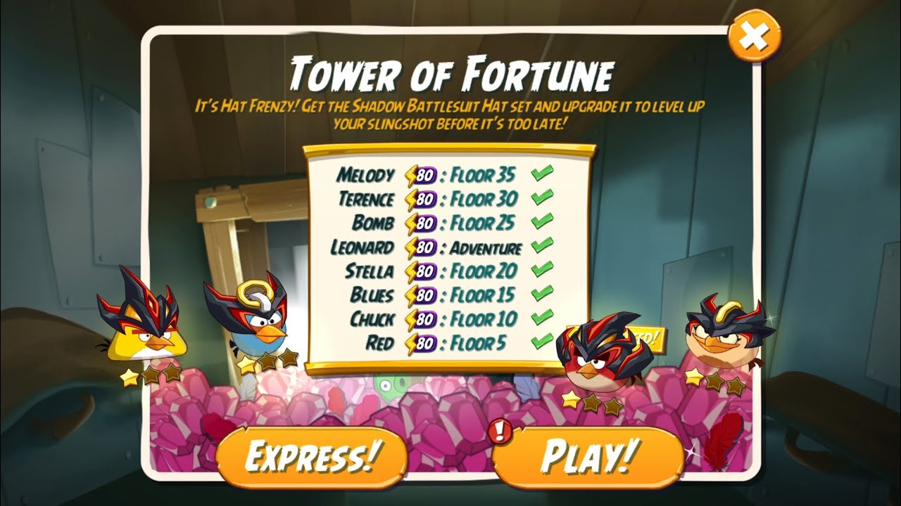Tower of Fortune - Day 2 for Shadow Battlesuit Hat Set (rerun) - Angry Birds 2 