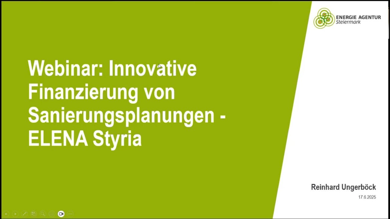 Webinar Innovative Finanzierung von Sanierungsplanungen - ELENA Styria 2
