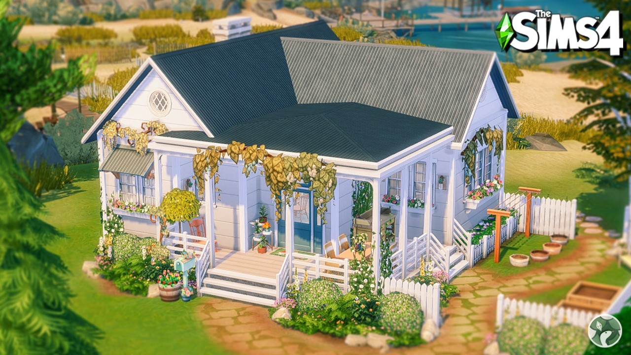 Эстетичный дом в пастельных тонах в саду 🌿💗 | Cozy Sims 4: скоростное строительство