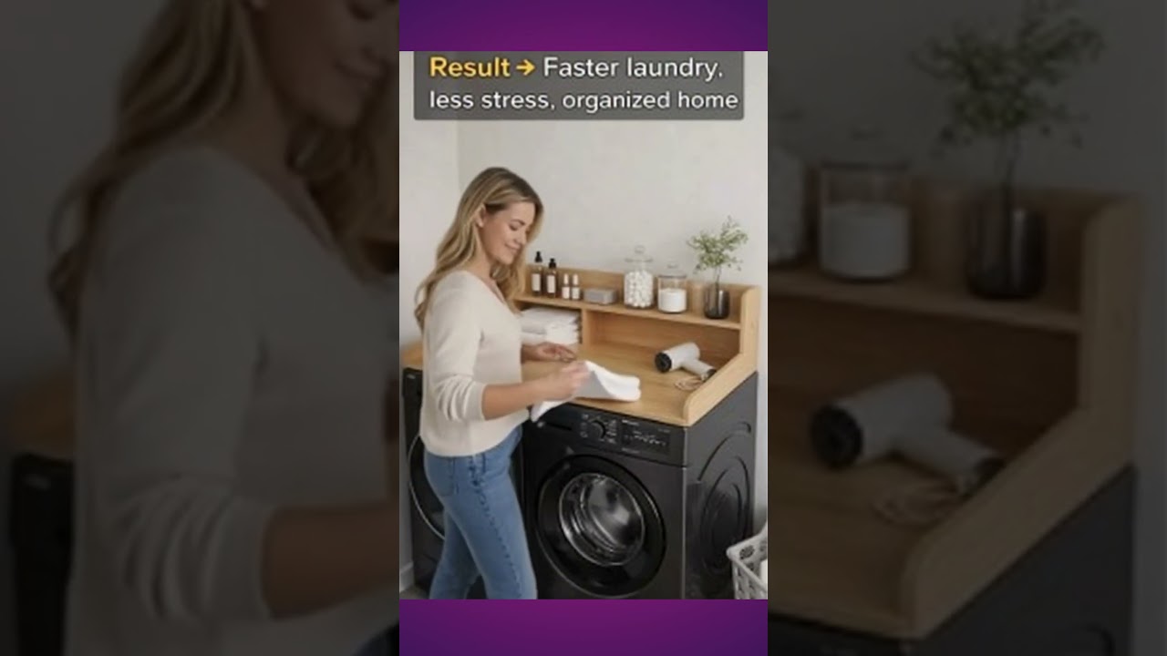 Laundry Room Makeover Hack 🧺 Washer Dryer Countertop with Shelf | Laundry Organization Ideas