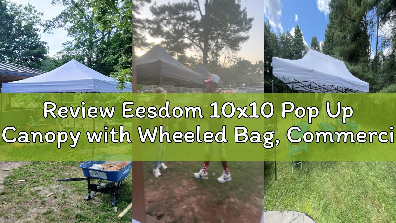 Review Eesdom 10x10 Pop Up Canopy with Wheeled Bag, Commercial Portable Canopy Tent, Easy Set Up, 4